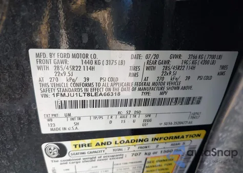 2020 Ford Expedition Platinum из США, поврежденный, VIN 1FMJU1LT8LEA66318